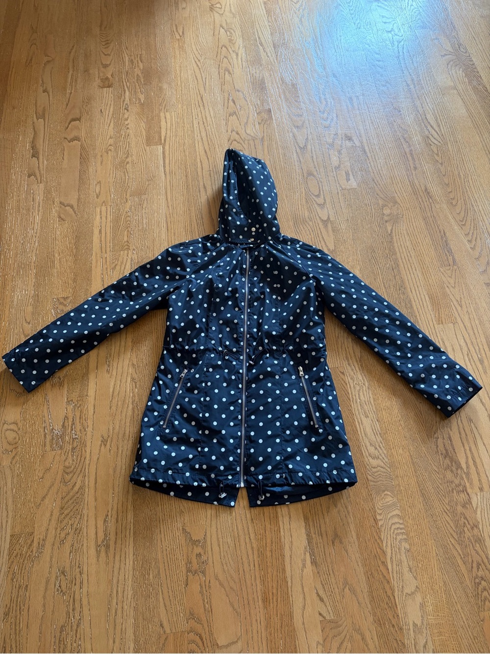 Women’s Merona Navy Blue Polka Dot Rain Jacket Coat Size Medium